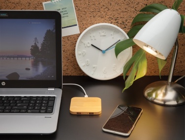 Logo trade promotional merchandise picture of: Bamboo 5W wireless charger with USB