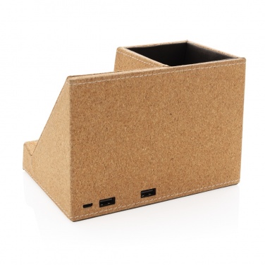 Logo trade promotional gift photo of: Cork pen holder and 5W wireless charger