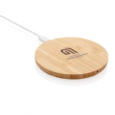 Logo trade business gifts image of: Bamboo 5W round wireless charger