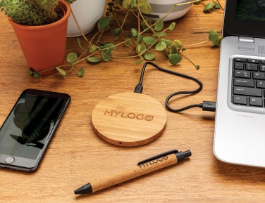 Logotrade promotional items photo of: Bamboo 5W round wireless charger