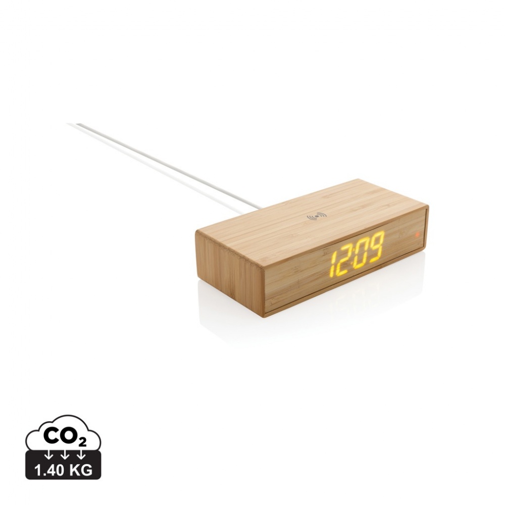 Logotrade promotional product image of: Bamboo alarm clock with 5W wireless charger