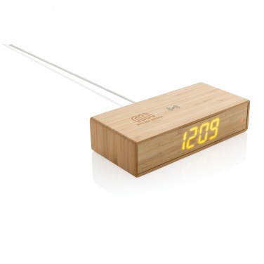 Logotrade promotional product picture of: Bamboo alarm clock with 5W wireless charger