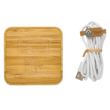 Logo trade promotional gifts picture of: Bamboo 10W wireless charger with USB