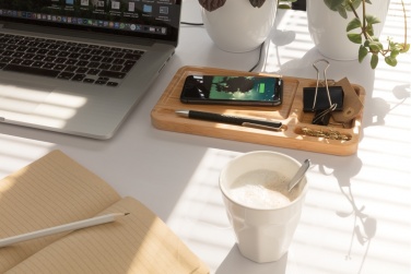 Logotrade advertising products photo of: Bamboo desk organiser 10W wireless charger