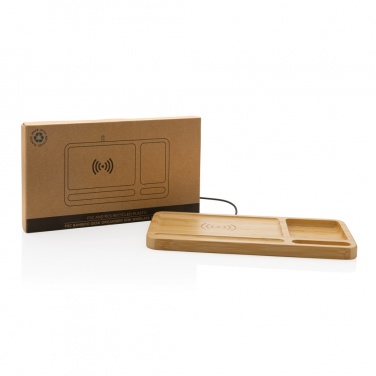 Logo trade promotional merchandise image of: Bamboo desk organiser 10W wireless charger