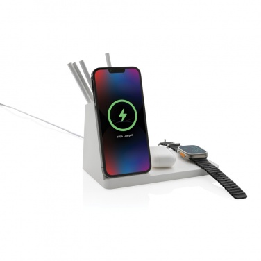 Logo trade promotional gifts picture of: Ontario recycled plastic & bamboo 3-in-1 wireless charger