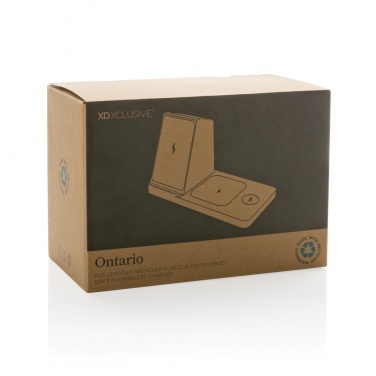 Logotrade promotional products photo of: Ontario recycled plastic & bamboo 3-in-1 wireless charger