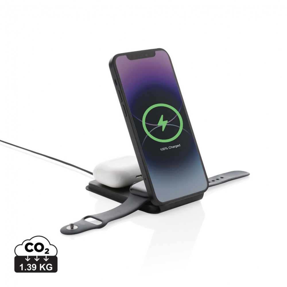 Logotrade promotional merchandise photo of: Swiss Peak RCS rPU 15W  3-in-1 magnetic wireless charger