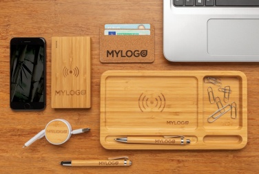 Logotrade corporate gift picture of: Bamboo desk organiser 5W wireless charger