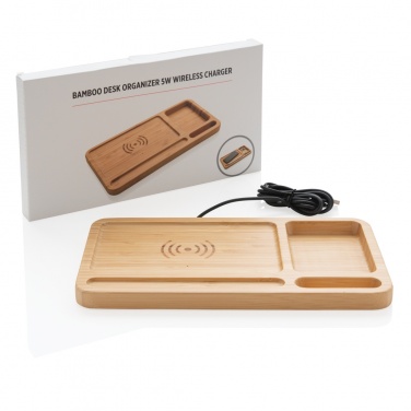 Logo trade promotional giveaways picture of: Bamboo desk organiser 5W wireless charger