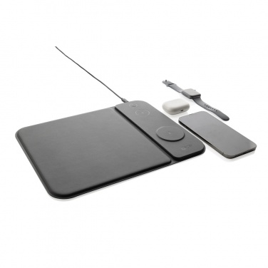 Logo trade promotional merchandise picture of: Swiss peak RCS recycled PU 15W 3 in 1 charging mousepad