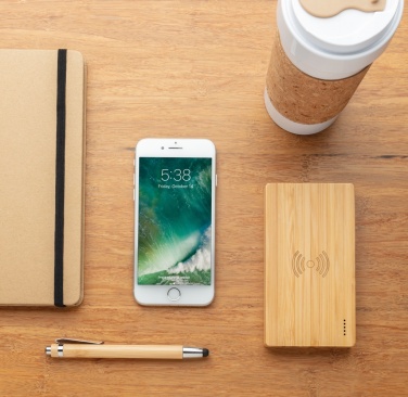 Logo trade promotional gifts image of: Bamboo 4.000 mAh wireless 5W Powerbank