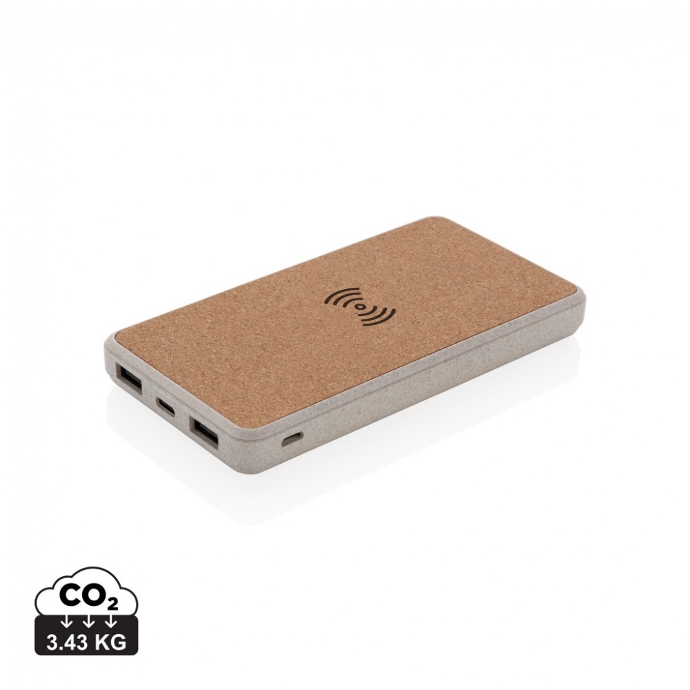 Logotrade promotional merchandise image of: Cork and Wheat Straw 8.000 mAh 5W wireless powerbank