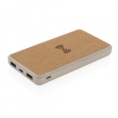 Logo trade advertising product photo of: Cork and Wheat Straw 8.000 mAh 5W wireless powerbank