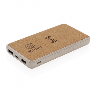 Logo trade promotional merchandise photo of: Cork and Wheat Straw 8.000 mAh 5W wireless powerbank