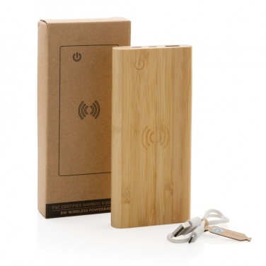 Logo trade promotional gifts image of: Bamboo 8.000 mAh 5W wireless powerbank