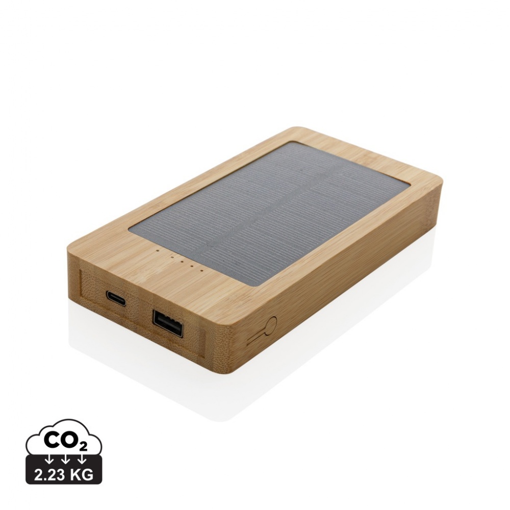 Logo trade promotional products image of: Sunwick 10.000 mAh Bamboo solar powerbank