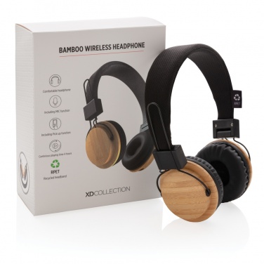 Logotrade promotional gift image of: Bamboo wireless headphone