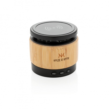 Logo trade promotional merchandise picture of: Bamboo wireless charger speaker