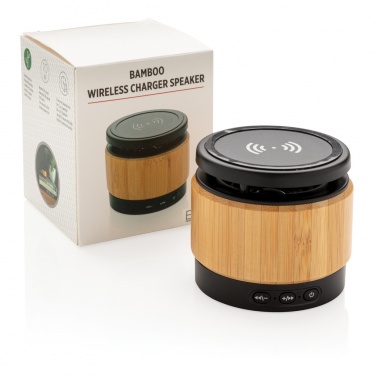 Logo trade advertising products picture of: Bamboo wireless charger speaker