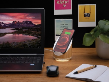 Logo trade promotional products image of: Ovate bamboo 5W speaker with 15W wireless charger