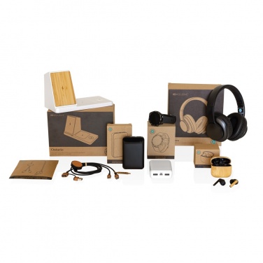Logotrade promotional product image of: Bamboo TWS earbuds with RCS recycled plastic