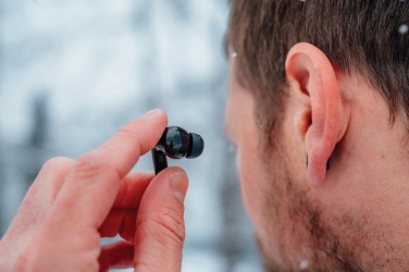 Logotrade promotional item picture of: Skywave RCS recycled plastic solar earbuds