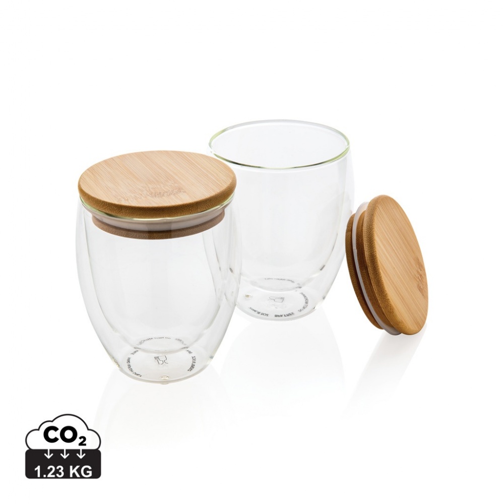 Logotrade corporate gifts photo of: Double wall borosilicate glass with bamboo lid 250ml 2pc set
