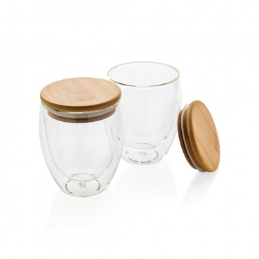 Logo trade promotional gift photo of: Double wall borosilicate glass with bamboo lid 250ml 2pc set