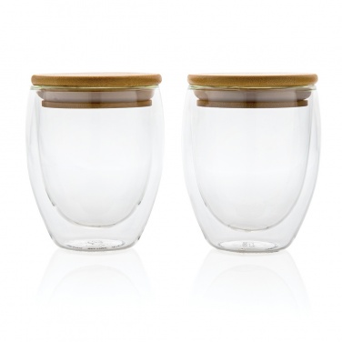 Logo trade promotional merchandise image of: Double wall borosilicate glass with bamboo lid 250ml 2pc set