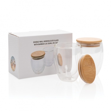 Logotrade promotional gift picture of: Double wall borosilicate glass with bamboo lid 250ml 2pc set