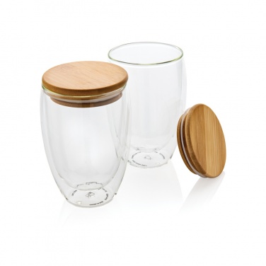 Logotrade promotional item picture of: Double wall borosilicate glass with bamboo lid 350ml 2pc set