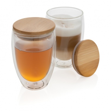 Logo trade advertising product photo of: Double wall borosilicate glass with bamboo lid 350ml 2pc set