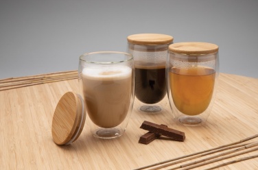 Logo trade promotional product photo of: Double wall borosilicate glass with bamboo lid 350ml 2pc set