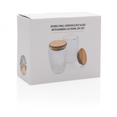 Logo trade advertising products picture of: Double wall borosilicate glass with bamboo lid 350ml 2pc set