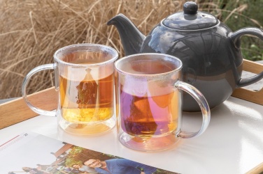 Logo trade business gift photo of: Deluxe double wall electroplated glass mug