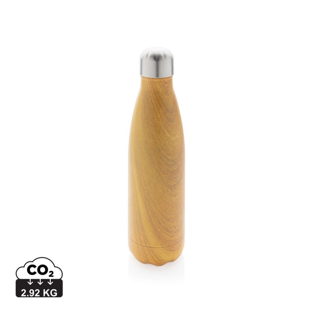 Logo trade promotional giveaways image of: Vacuum insulated stainless steel bottle with wood print