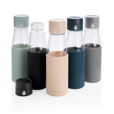 Logo trade corporate gifts image of: Ukiyo glass hydration tracking bottle with sleeve