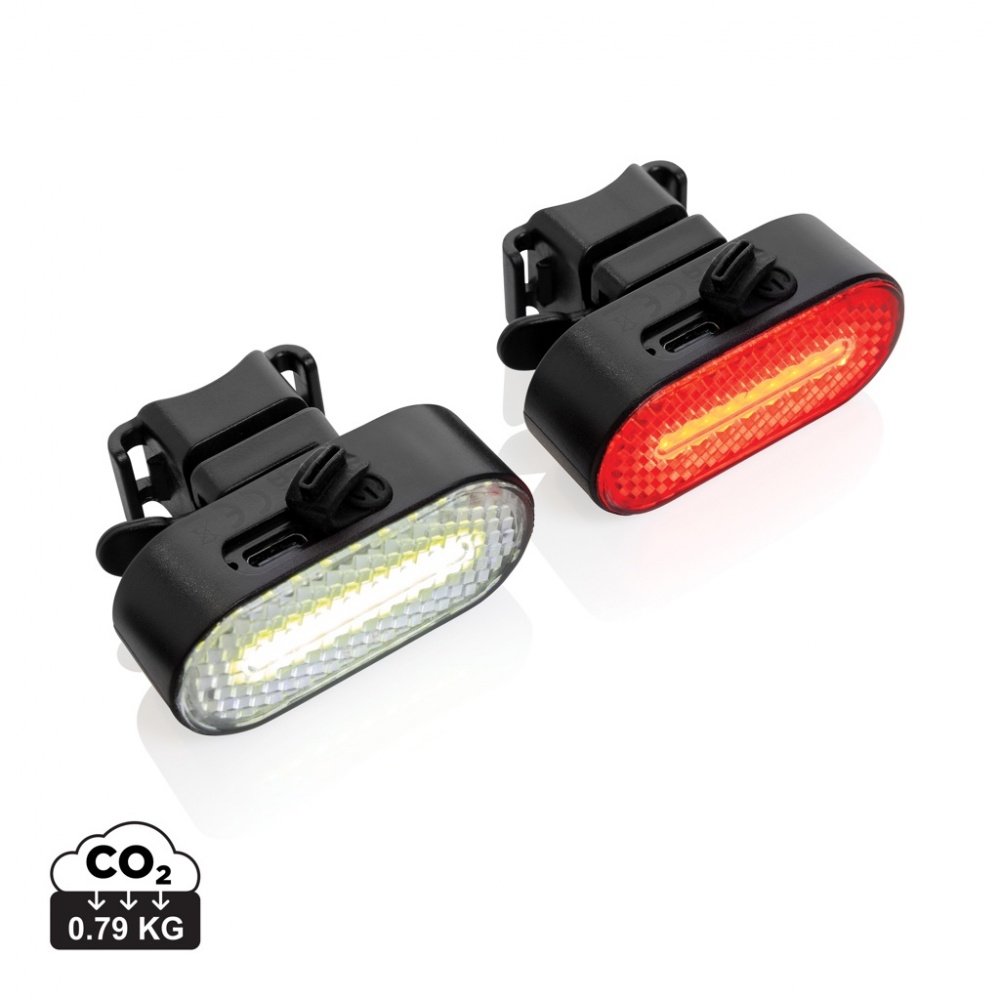 Logo trade business gift photo of: Lumino RCS recycled plastic USB re-chargeable bike light set