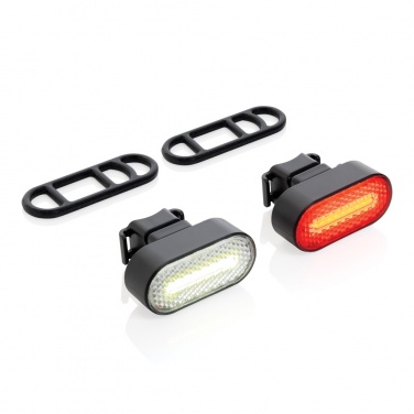 Logo trade advertising products image of: Lumino RCS recycled plastic USB re-chargeable bike light set
