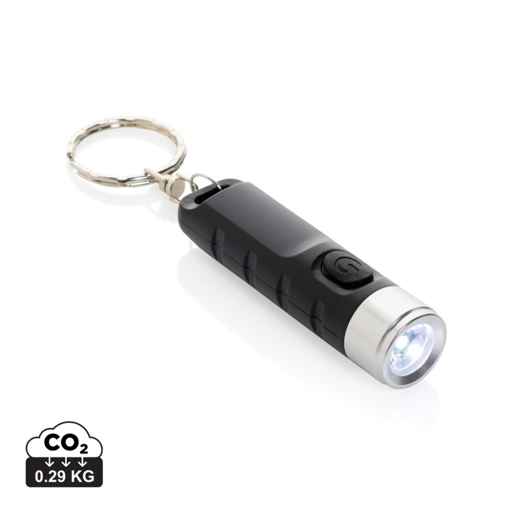 Logotrade corporate gift picture of: Globix RCS recycled plastic USB re-chargeable keychain torch