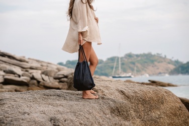 Logotrade advertising products photo of: Impact AWARE™ recycled denim drawstring backpack