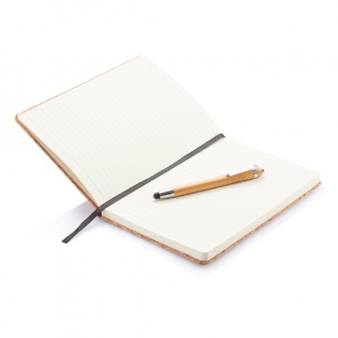 Logo trade promotional merchandise picture of: A5 notebook with bamboo pen including stylus