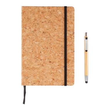 Logo trade promotional merchandise photo of: A5 notebook with bamboo pen including stylus