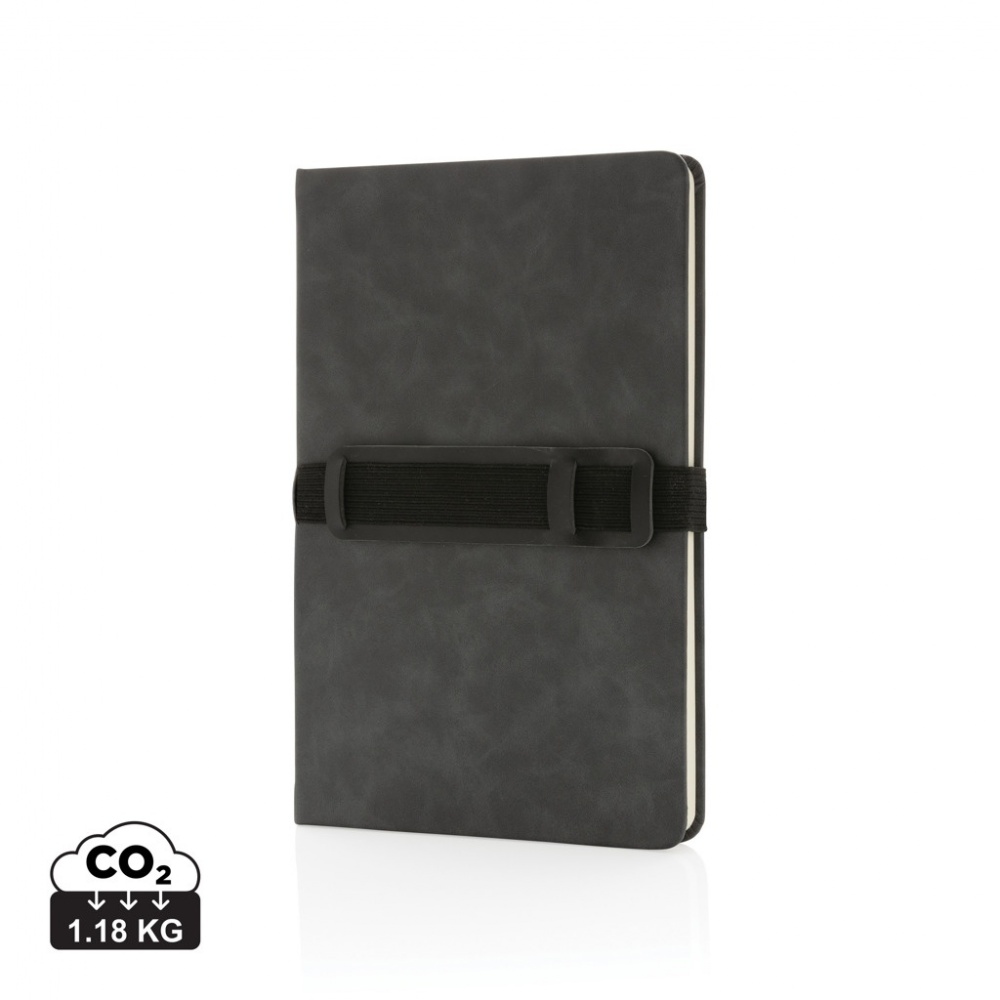 Logotrade promotional item picture of: Deluxe hardcover PU notebook A5 with phone and pen holder