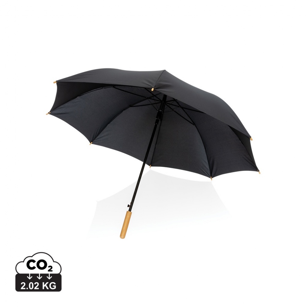 Logo trade corporate gifts picture of: 27" Impact AWARE™ RPET 190T auto open bamboo umbrella