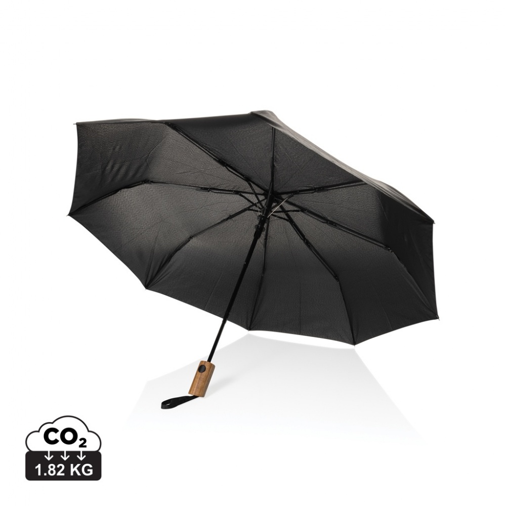 Logo trade corporate gifts picture of: Kaycey 21" AWARE™ RPET Acacia wood mini auto open umbrella