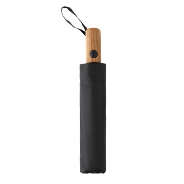 Logo trade advertising product photo of: Kaycey 21" AWARE™ RPET Acacia wood mini auto open umbrella