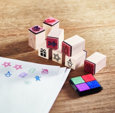 Logo trade promotional giveaway photo of: 8 wooden Christmas stamps set