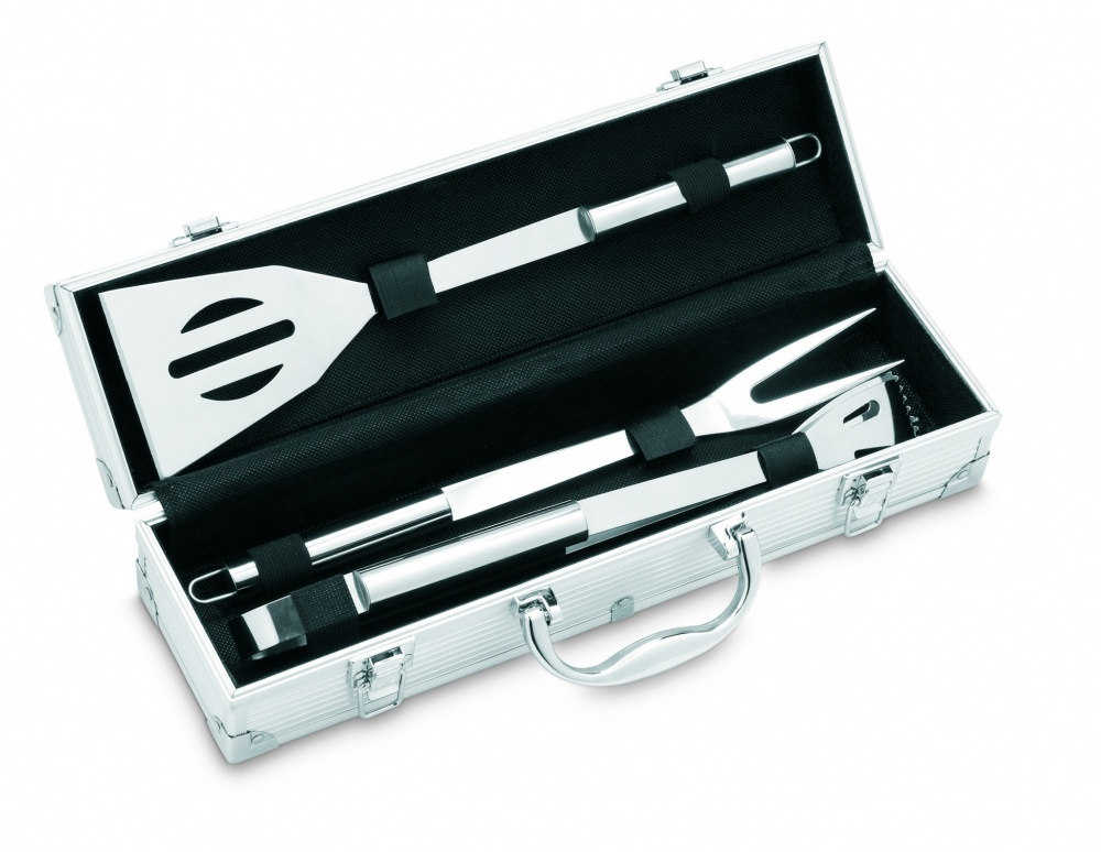 Logo trade advertising product photo of: 3 BBQ tools in aluminium case
